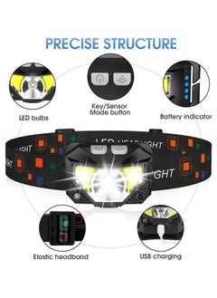 PYC LED Headlamp Flashlight, 1200 Lumen Ultra-Light Bright LED Rechargeable Headlight with White Red Light,1Pack Waterproof Motion Sensor Head Lamp,8 Mode for Outdoor Camping Running Cycling Fishing  - Image 5