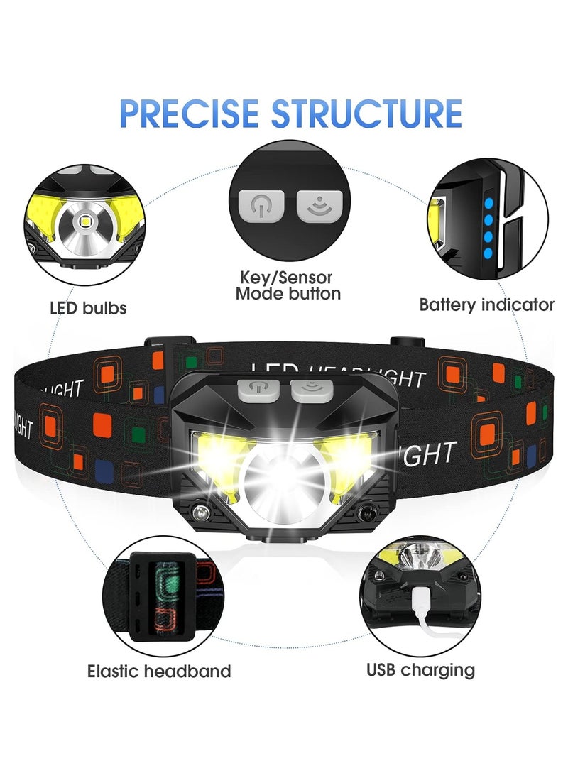 PYC LED Headlamp Flashlight, 1200 Lumen Ultra-Light Bright LED Rechargeable Headlight with White Red Light,1Pack Waterproof Motion Sensor Head Lamp,8 Mode for Outdoor Camping Running Cycling Fishing  - Image 5