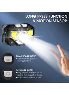 PYC LED Headlamp Flashlight, 1200 Lumen Ultra-Light Bright LED Rechargeable Headlight with White Red Light,1Pack Waterproof Motion Sensor Head Lamp,8 Mode for Outdoor Camping Running Cycling Fishing  - Image 2