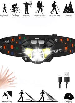 PYC LED Headlamp Flashlight, 1200 Lumen Ultra-Light Bright LED Rechargeable Headlight with White Red Light,1Pack Waterproof Motion Sensor Head Lamp,8 Mode for Outdoor Camping Running Cycling Fishing  - Image 1