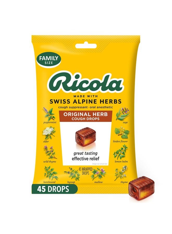 Ricola Original Herb Cough Drops, 45 Count, Cough Suppressant & Throat Relieving Drops with Naturally Sourced Menthol, Pleasing Herbal Taste for Coughs & Throat Irritation Symptom Relief - Image 1