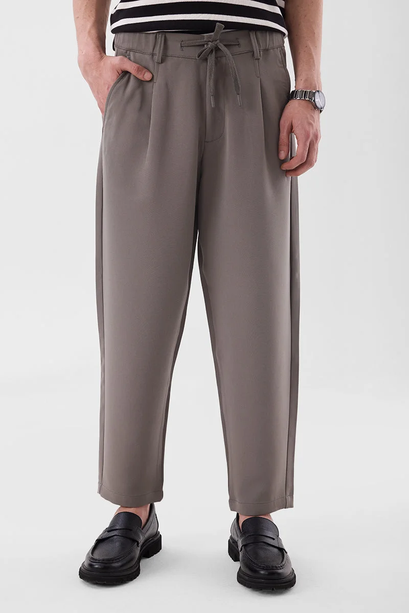 سنيتش Grey Solid Relaxed Casual Trousers