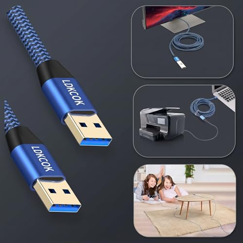 LDKCOK USB to USB Cable 20FT, Durable Braided USB 3.0 Male to Male Type A to Type A Data Transfer Cable, Compatible with Hard Drive, Laptop, DVD Player, TV, USB Hub, Monitor, Camera, Set-Top Box - Image 3