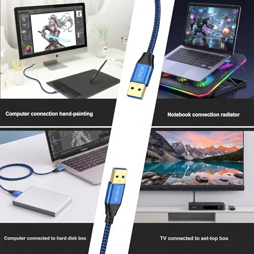LDKCOK USB to USB Cable 20FT, Durable Braided USB 3.0 Male to Male Type A to Type A Data Transfer Cable, Compatible with Hard Drive, Laptop, DVD Player, TV, USB Hub, Monitor, Camera, Set-Top Box - Image 4