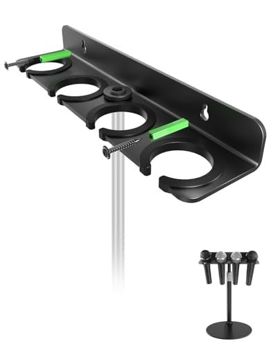 Etour 2026 Upgrade Multi Microphone Holder for Mic Stand Storage Organizer for Handheld Dynamic Wired and Wireless Mics Wall Mount or Rubber Padding to 5827 or 3816 Threaded Up to 4 Mics - Image 1