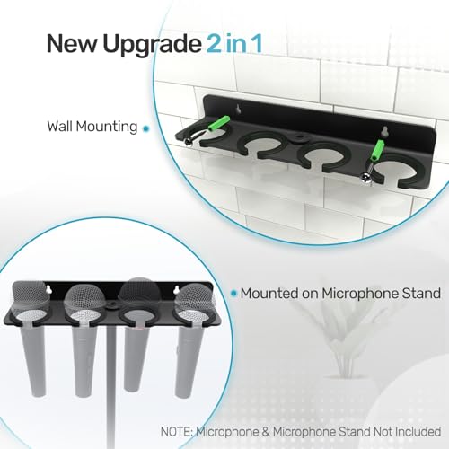 Etour 2026 Upgrade Multi Microphone Holder for Mic Stand Storage Organizer for Handheld Dynamic Wired and Wireless Mics Wall Mount or Rubber Padding to 5827 or 3816 Threaded Up to 4 Mics - Image 3