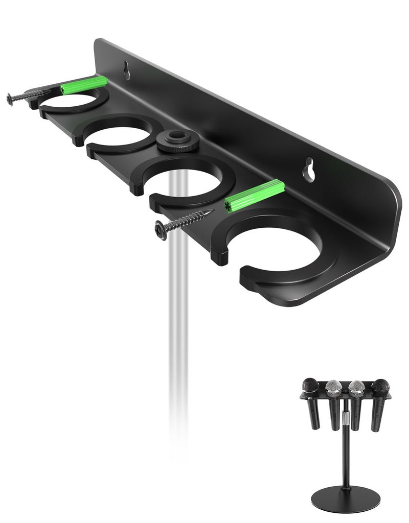 Etour 2026 Upgrade Multi Microphone Holder for Mic Stand Storage Organizer for Handheld Dynamic Wired and Wireless Mics Wall Mount or Rubber Padding to 5827 or 3816 Threaded Up to 4 Mics - Image 2
