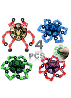 4Pack Fingertip Gyro Fingertip Mechanical Top DIY Deformation Robot Metal Transformable Gyro Spinners Finger Chain Robot Toy