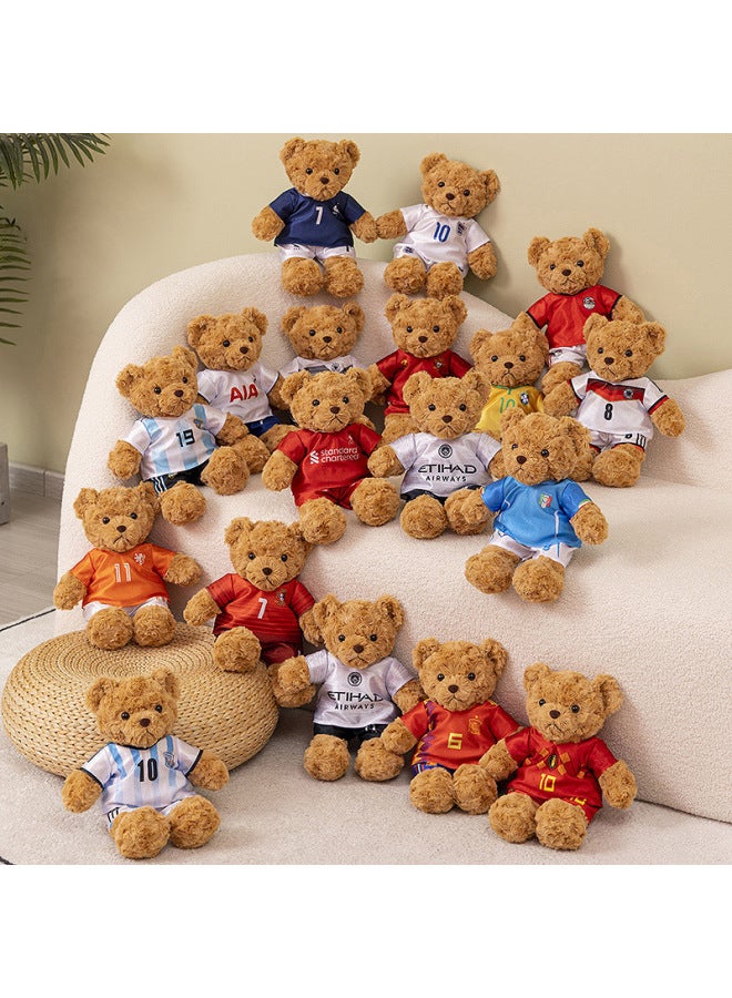 Creative Champions League Premier League Jersey Bear Doll Cute Football Bear Ronaldo Plush Toy Doll Gift For Men-Color:Azar-Height:25cm