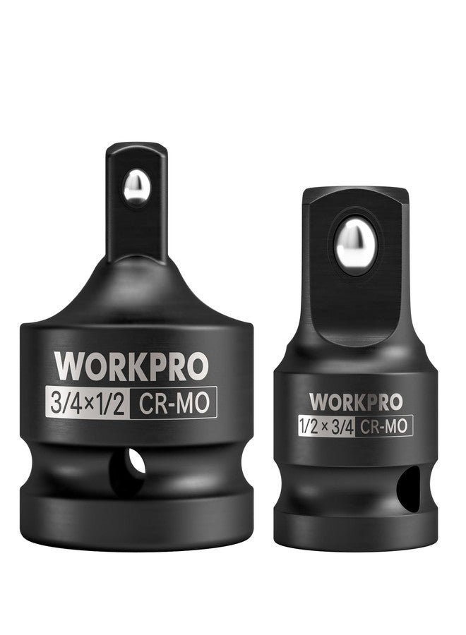 ووركبرو طقم محول ومخفض مقبس التأثير من قطعتين من WORKPRO، طقم محول مقبس محرك من 3/4 بوصة F إلى 1/2 بوصة M و1/2 بوصة F إلى 3/4 بوصة M، مصنوع من فولاذ Cr-Mo، محول محرك مربع لتحويل مفك التأثير - Image 1
