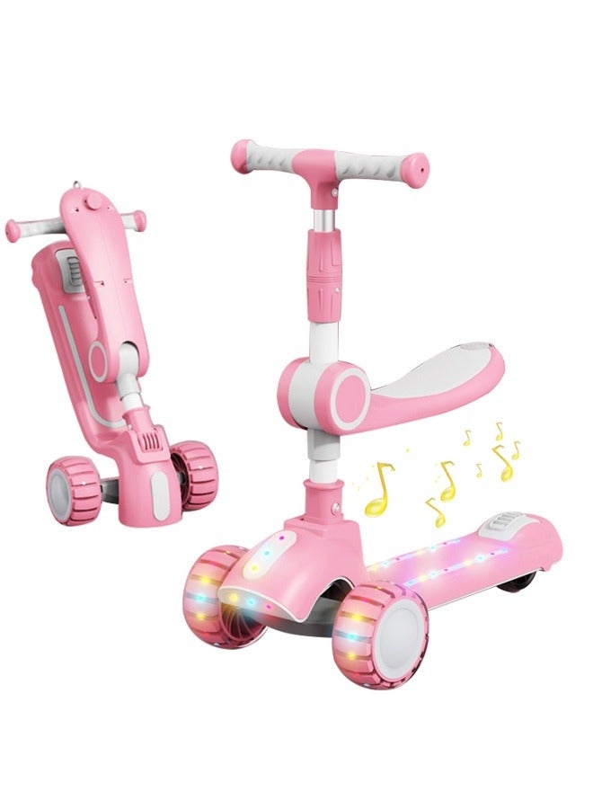 رويكسزس 3 في 1 سكوتر ركلة ، مقعد قابل للطي قابلة للطي قابلة للطي ، 3 عجلات مضاءة للموسيقى LED وسطح انزلاق للانزلاق ، للبنين والبنات