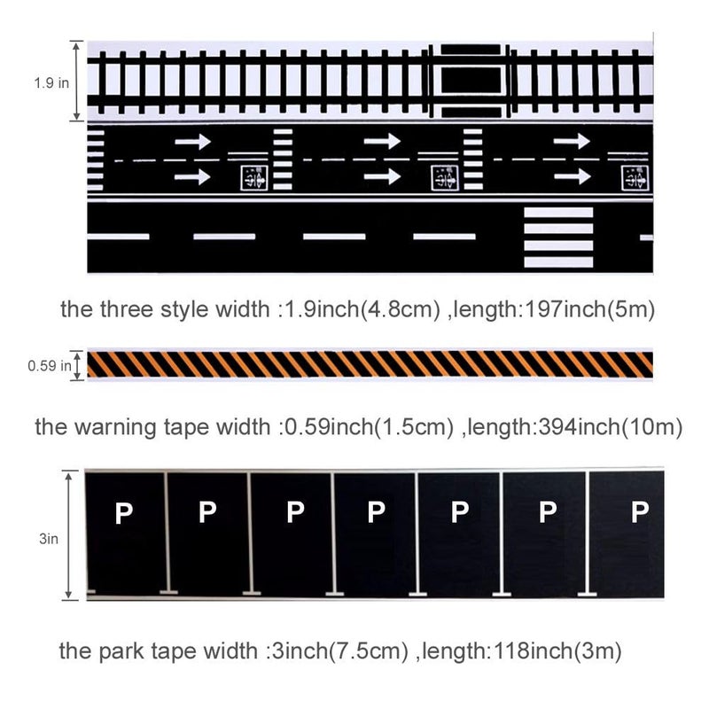 dspitwod Road Tape for Toy Cars & Trains Black Track 3 Rolls Road Tape 197 inch by 1.9 inch, Packing Traffic Signs Stick to Floors and Walls, Quick Cleanup, for Kids Car Play Gift - Image 3
