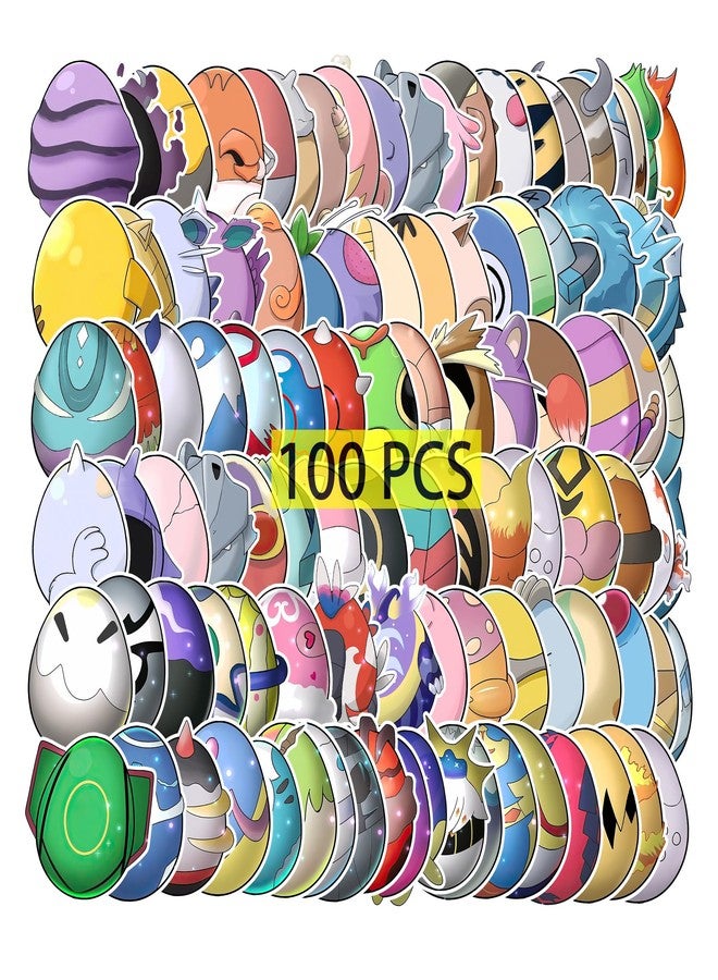 Pounchi Cute Monster Eggs Stickers (100 Pcs) Anime Video Game PVC Sticker, Gifts for Laptop Water Bottle Skateboard Party Supplies Decorations Teens Kids - Image 1