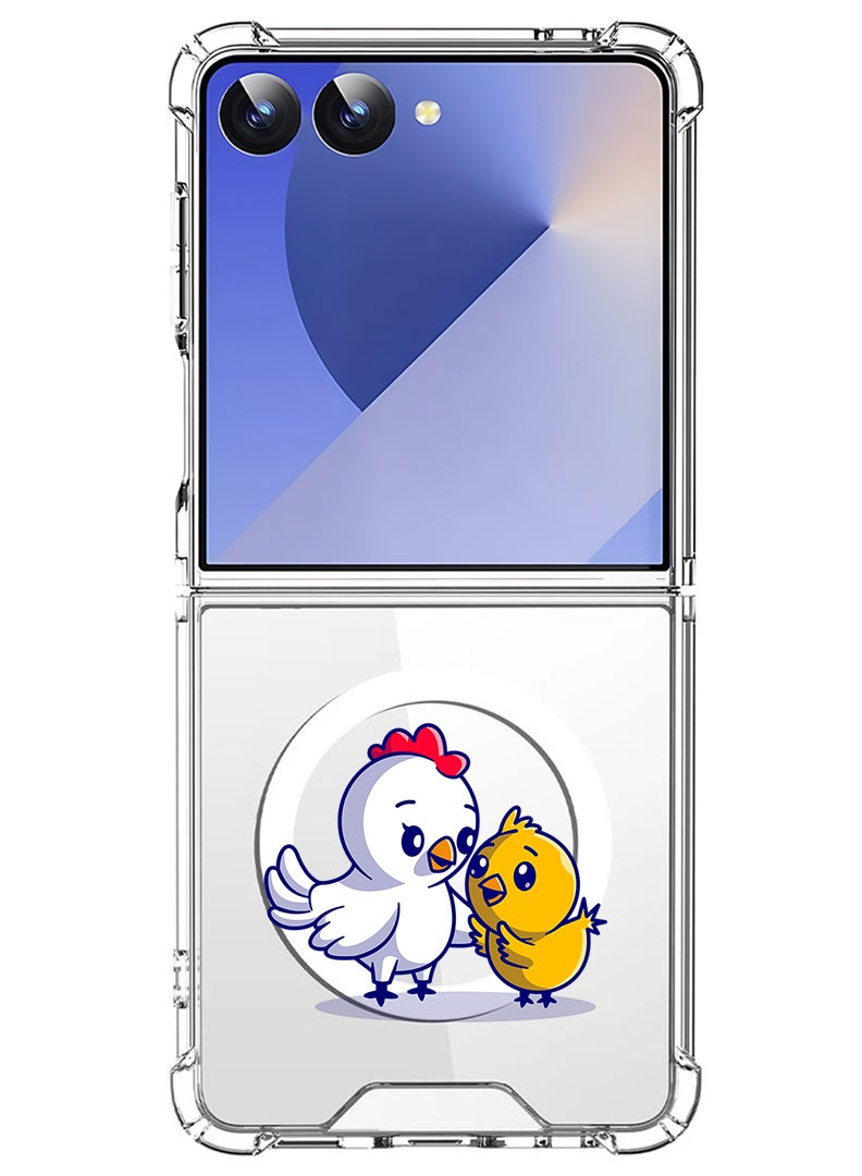 Theodor Magnetic Case for Samsung Galaxy Z Flip 7 Compatible with MagSafe Wireless Charging, Shockproof Phone Bumper Cover Chicken & Hen - Image 1