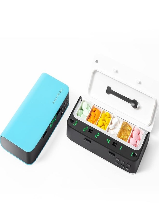 ipalmay Pill Dispenser with Alarm, Daily Medicine Pill Organizer with up to 7 Alarms A Day,Smart Pill Box 6 Compartments, Christmas Thanksgiving Gift Pill Reminder for Elderly (Blue) - Image 1