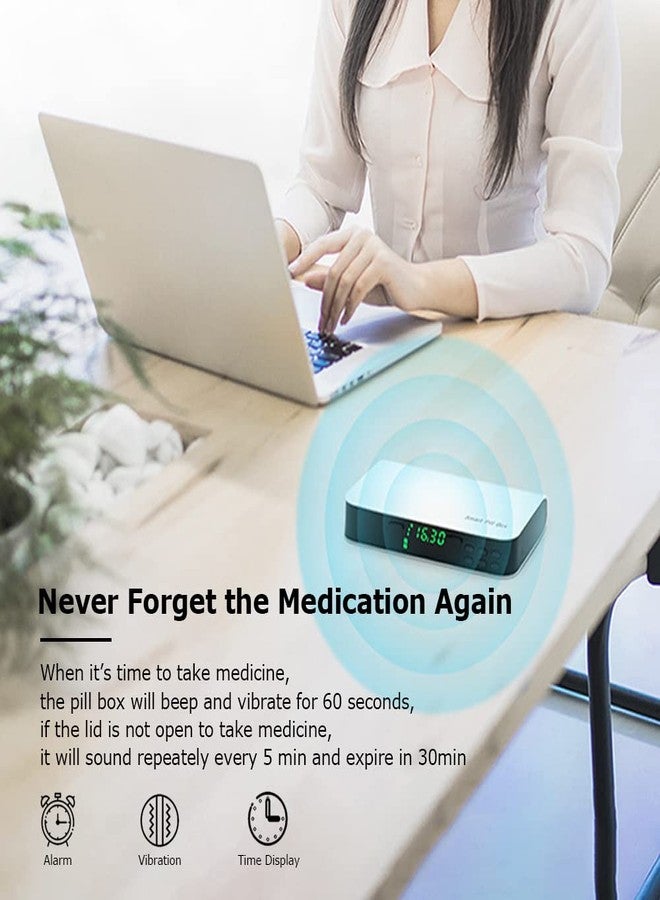 ipalmay Pill Dispenser with Alarm, Daily Medicine Pill Organizer with up to 7 Alarms A Day,Smart Pill Box 6 Compartments, Christmas Thanksgiving Gift Pill Reminder for Elderly (Blue) - Image 2