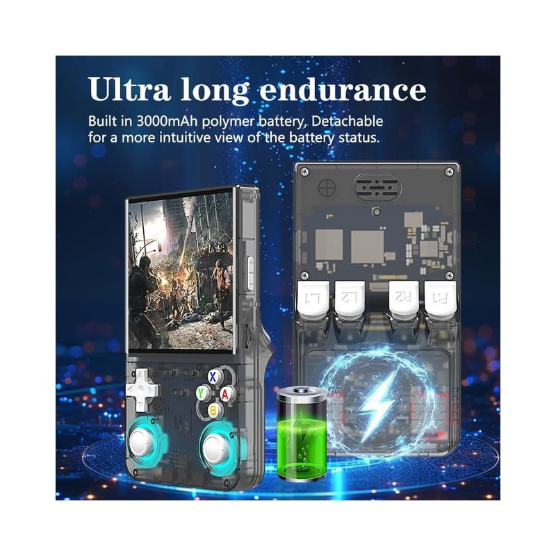 Playtastic R36 Ultra Retro Handheld Game Console,with 64G Built-in 20000+ Games,3000mAh Rechargeable,Support 20+ Simulators,Linux System,4.0 Inch IPS Screen Portable Pocket Arcade(Transparent Black) - Image 3