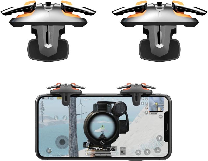 Mobile Phone Game Controller: 4-Finger Linkage Design, Lightning-Fast Response, Scratch-Free Clip-On System - Metal & ABS Construction Mobile Triggers for FPS Games, iOS & Android Phones Up To 5/8 Inc - Image 1