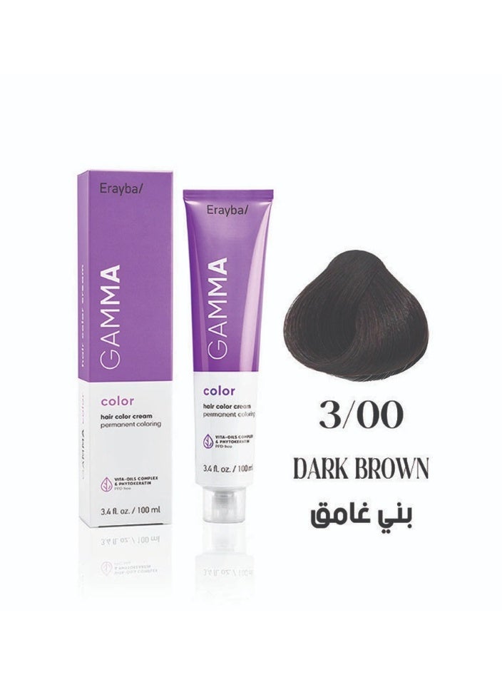 Gamma Color Permanent Hair Dye100ml 3/00 Dark Brown