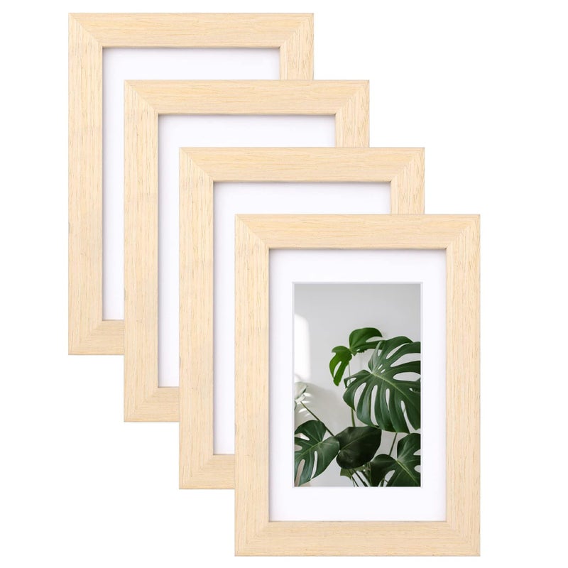 إطارات صور 4x6 Egofine مصنوعة من الخشب الصلب مع صور شاشة زجاجية 3.5 × 5 مع حصيرة أو 4x6 بدون مجموعة من 4 حصيرة من طاولة الجدران وجدار من خشب البلوط - Image 1
