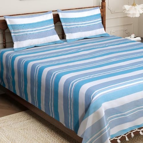 Värde Varde Bedsheet for Double Bed King Size Cotton with 2 Pillow Covers | 210 TC Bedsheet | Flat Sheets | Kerala Coarse Cotton Bedsheets |100 X 108 Inches, 8.3 X 9 Feet (Blue Angel, King) - Image 1