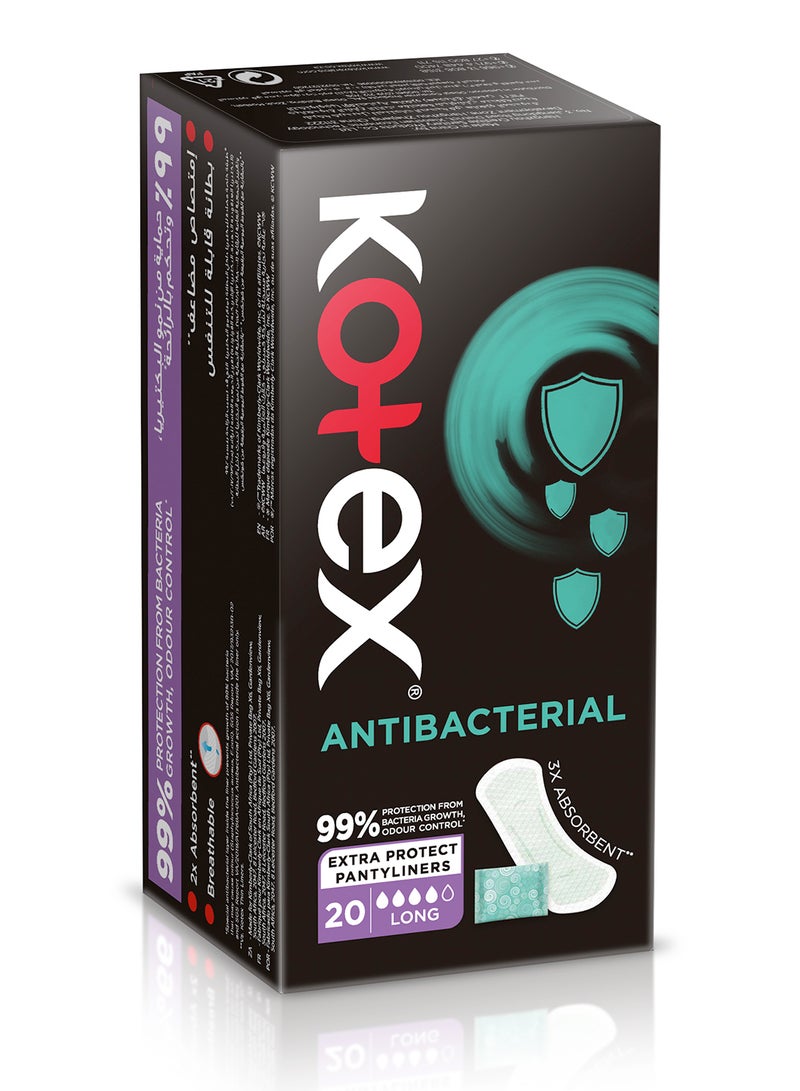 Kotex Antibacterial Panty Liners, 99% Protection from Bacteria Growth, Long Size, 20 Daily Panty Liners - view 2