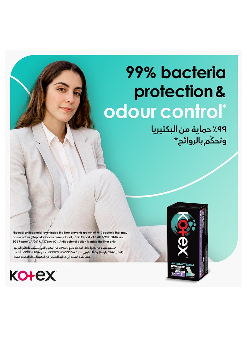 Kotex Antibacterial Panty Liners, 99% Protection from Bacteria Growth, Long Size, 20 Daily Panty Liners - view 4