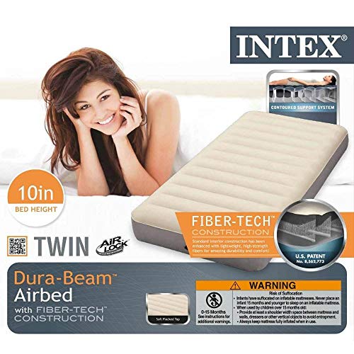 Intex Polyvinyl Chloride (PVC) Deluxe Single-High Dura-Beam Airbed with Fiber-Tech Construction, Twin - Grey - Image 2