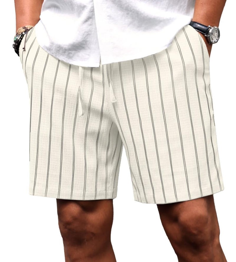 Sailwind Mens Striped Casual 7" Shorts Summer Beach Elastic Waist Drawstring Shorts with Pockets White - Image 5
