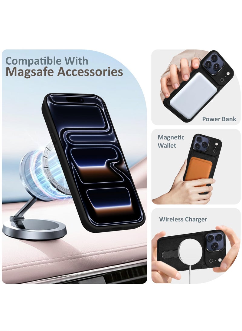MAXORA Alcantara Soft Case for iPhone 17 Pro Max Case 6.9'' Compatible with Magsafe, Leather Protective Cover with Kickstand 360 Rotation - Black - Image 3