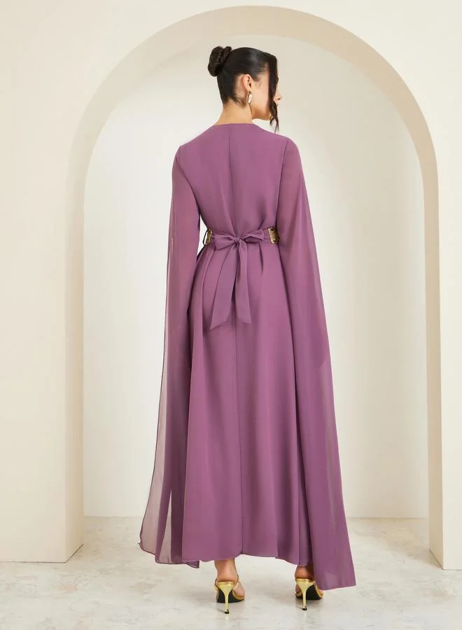 Amirah  Women Purple Embroidered Belted Kaftan for Women | Best Price UAE