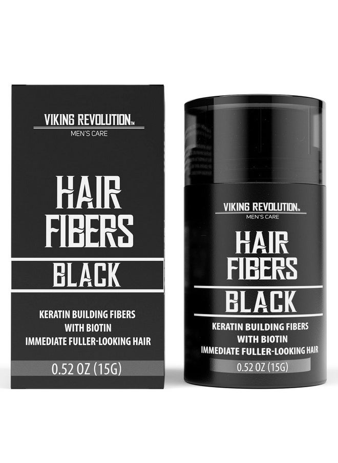 Viking Revolution - Black Hair Fibers For Thinning Hair Men Thick Fiber For Bald Spot Cover Up Hair Building Fibers With Kerating And Biotin Hair Fiber For Men For Thicker And Fuller Look (0.52Oz) - Image 1