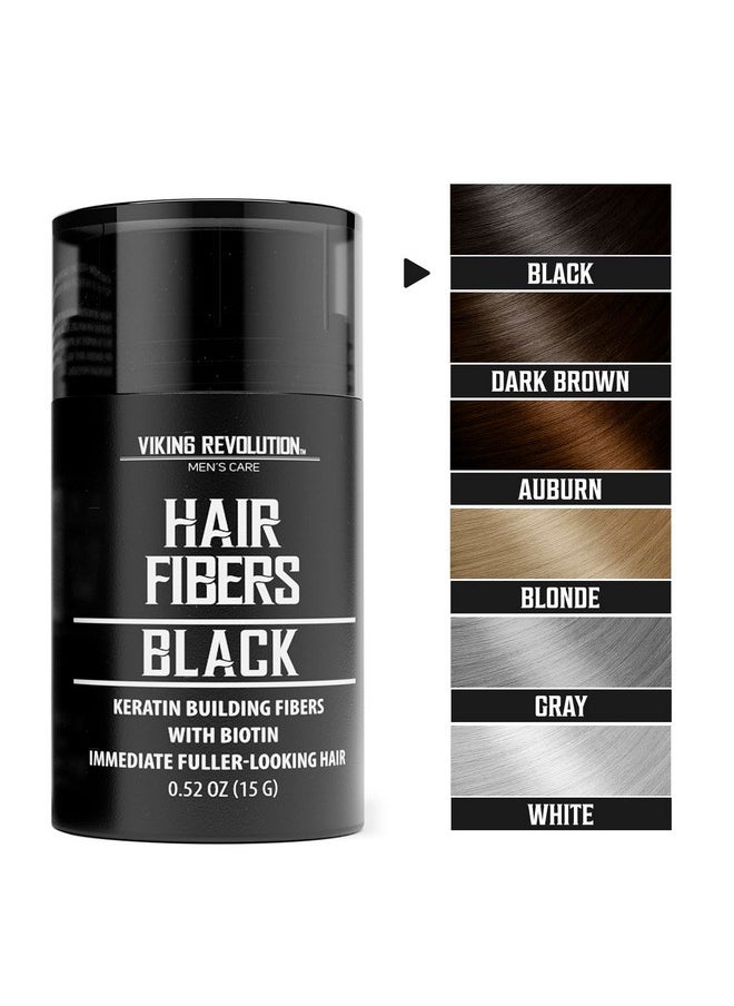 Viking Revolution - Black Hair Fibers For Thinning Hair Men Thick Fiber For Bald Spot Cover Up Hair Building Fibers With Kerating And Biotin Hair Fiber For Men For Thicker And Fuller Look (0.52Oz) - Image 1