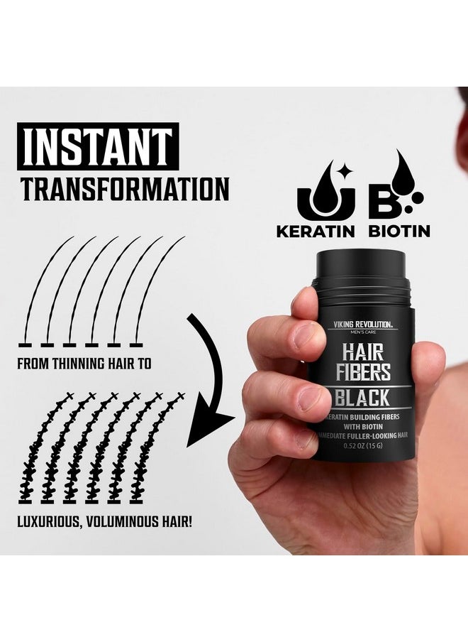 Viking Revolution - Black Hair Fibers For Thinning Hair Men Thick Fiber For Bald Spot Cover Up Hair Building Fibers With Kerating And Biotin Hair Fiber For Men For Thicker And Fuller Look (0.52Oz) - Image 1