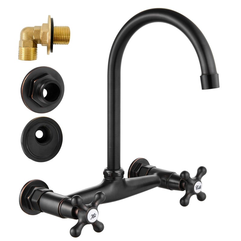 Airuida Oil Rubbed Bronze 8 Inches Wall Mounted Utility Sink Faucet with 360 Degree Swivel Spout and Two Handles - Image 2