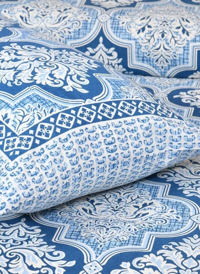 CLOTHOLOGY CLOTHOLOGY Blue Ethnic Motifs Cotton 180 TC King Fine Bedsheet with 2 Pillow Covers