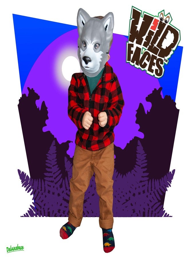 Deluxebase Wild Faces - Wolf Mask Foam Wild Animal Costume Masks with Elastic Band for Kids, Safe Dress Up Accessory for Parties, School Events and Party Decorations. - Image 2