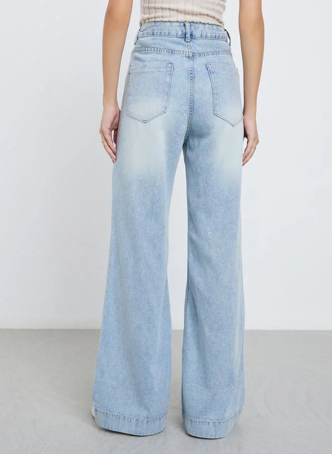 Styli Women Blue High Rise Faded Wide Leg Jeans