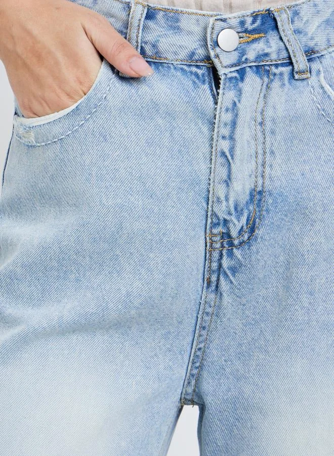 Styli Women Blue High Rise Faded Wide Leg Jeans