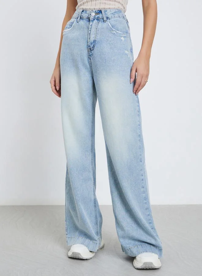 Styli Women Blue High Rise Faded Wide Leg Jeans