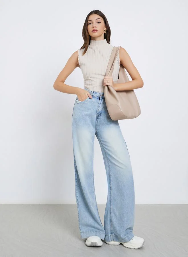 Styli Women Blue High Rise Faded Wide Leg Jeans