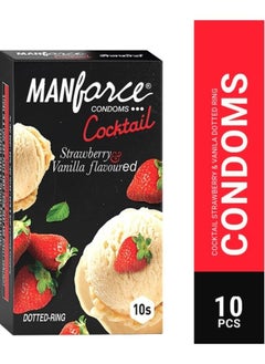 Cocktail Strawberry & Vanilla Flavoured Condoms for Men with Dotted Rings 10S