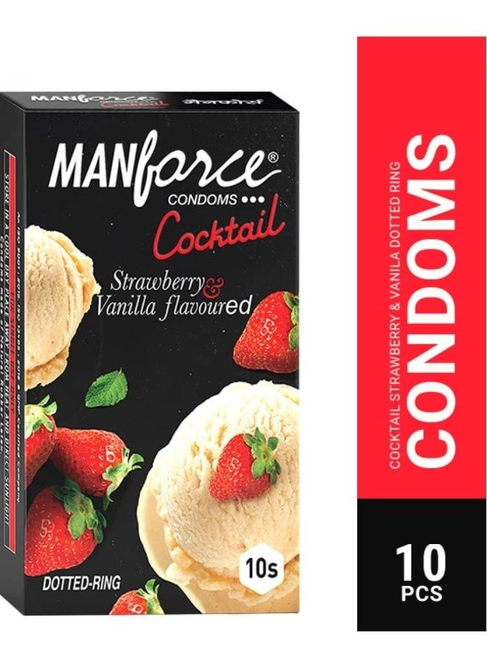 Manforce - Cocktail Strawberry & Vanilla Flavoured Condoms for Men with Dotted Rings 10S - Image 1