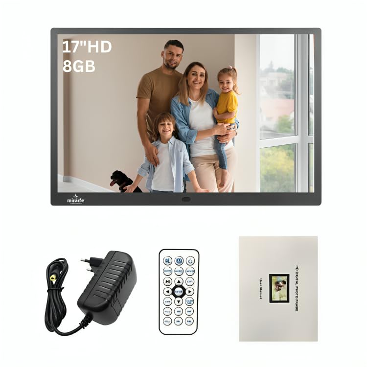 miracle digital 17 Inch Hi-def Digital Photo Frame,Reso 1280p*800p | Support SD Card,USB,Mini HDMI for Fast Transfer| Play Photos Slide Show,Video,Audio,Calendar | inBuilt 8GB Memory, 2GB RAM - Image 1