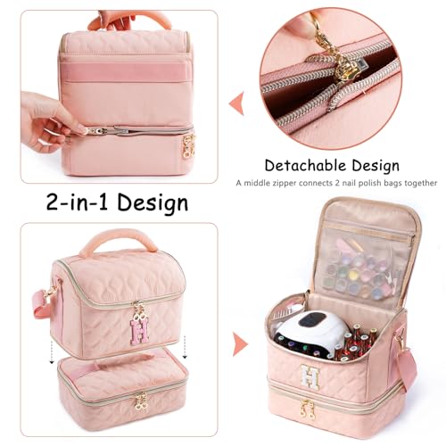 ELCUPA Personalized Initial Nail Polish Organizer Holds 48 Bottles 15ml05 fl oz Nail Lamp Tools Nail Bag for Nail Organizers and Storage Nail Polish Holder Nail Tech Travel Case - Image 3