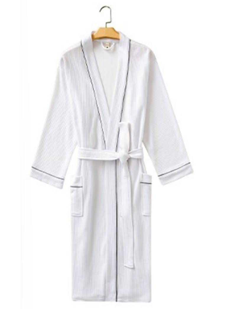 Loquat Unisex Lightweight Robes Waffle Kimono Bathrobe Soft Nightgomn White - Image 1