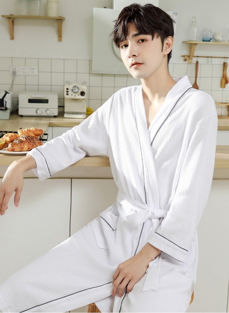 Loquat Unisex Lightweight Robes Waffle Kimono Bathrobe Soft Nightgomn White - Image 2