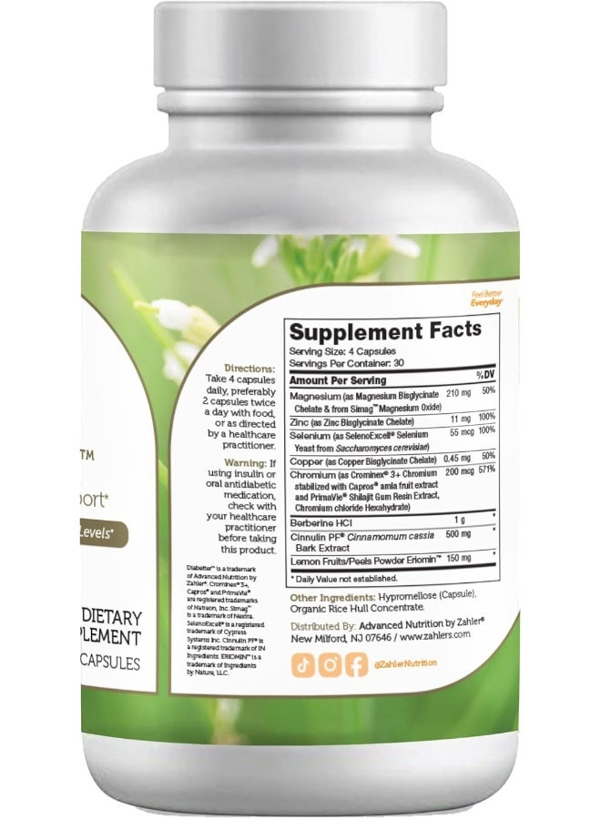 Zahler Zahler, Diabetter, Advanced Glucose Support Supplement, with Cinnamon, Helps Maintain Balanced Blood Sugar Levels Naturally, Certified Halal, 180 Capsules  - Image 2