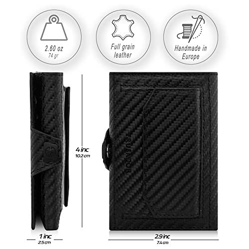 TRUSADOR Toscana Trifold Leather Wallet For Men and Women Card Holder with RFID Protection With Coin Pocket Carbon - Image 3