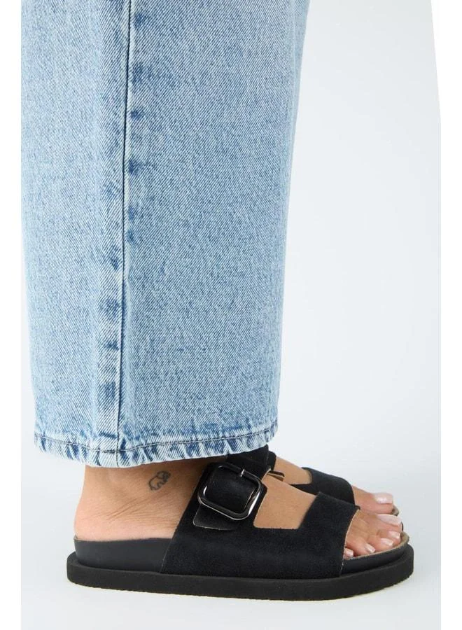 Manijero  Regina Women's Genuine Leather Double-Band Single-Loop Black Slipper. for Women | Best Price UAE